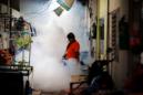 A city worker fumigates the area to control the spread of mosquitoes at a university in Bangkok